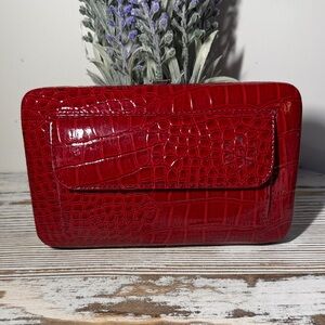 Luxurious Red Crocodile-Embossed Clutch